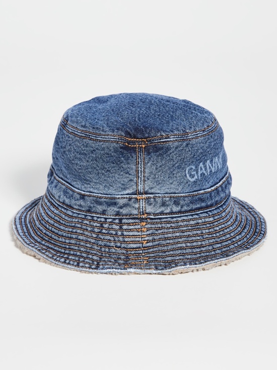 NEW Ganni Logo Organic Cotton Denim Bucket Hat XS/S main image 13